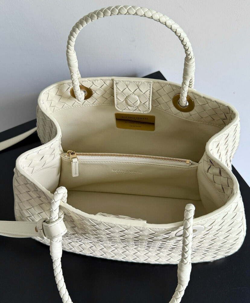 White Leather Basket Shoulder Bag