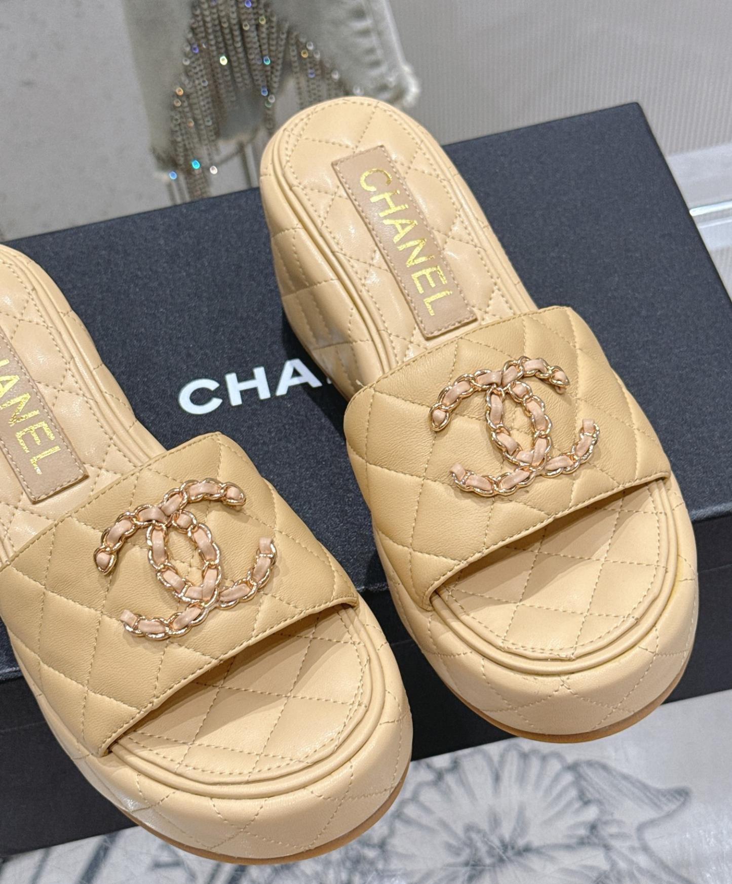 Quilted Leather Wedge Sandal