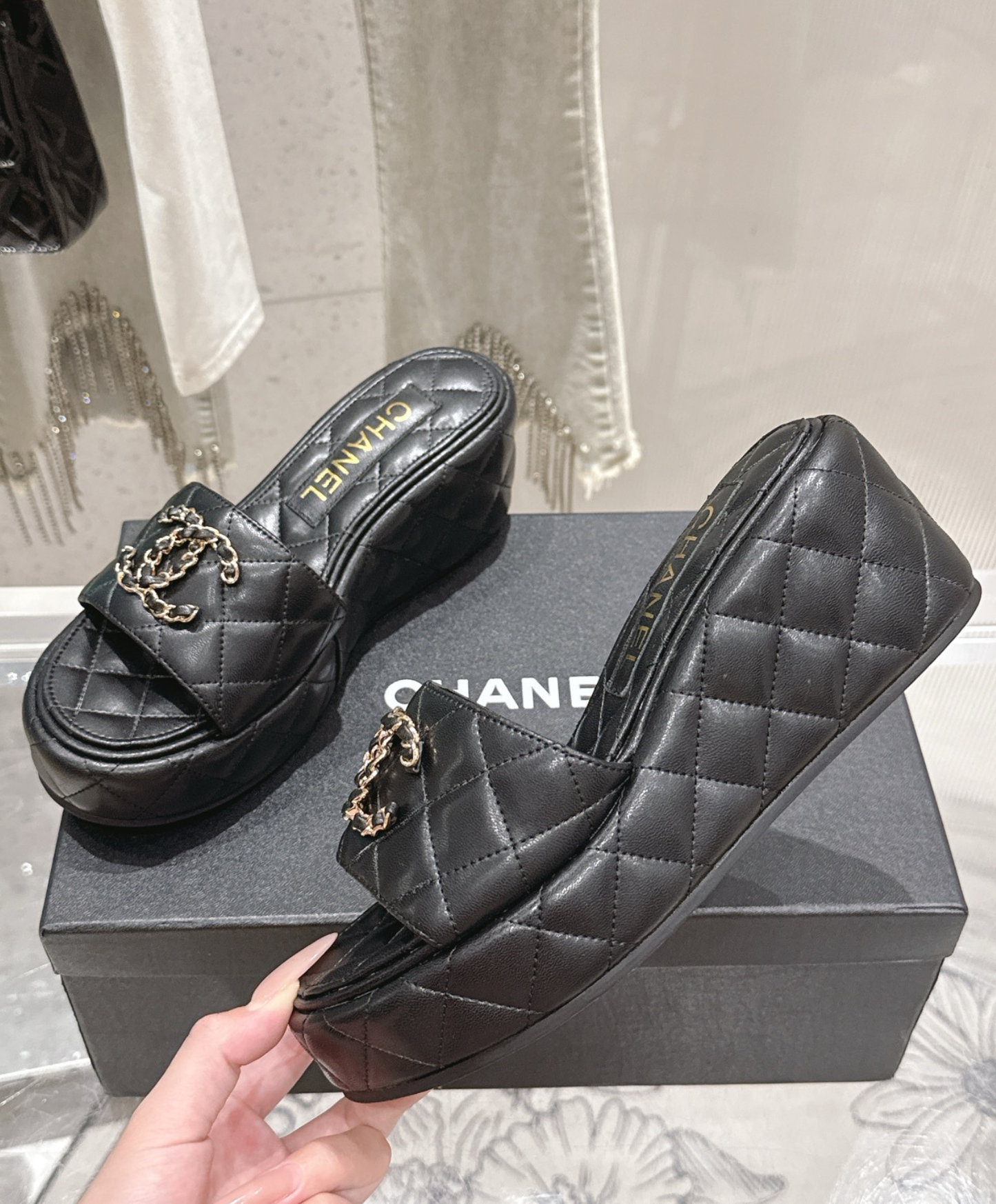 Quilted Leather Wedge Sandal