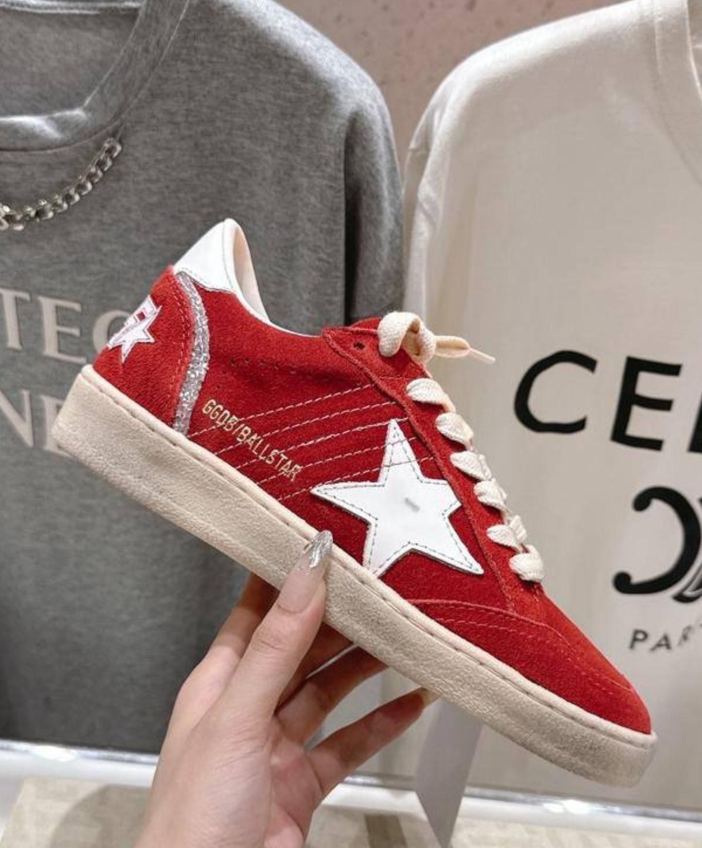 Golden Goose Ball Star Vivid Red Suede