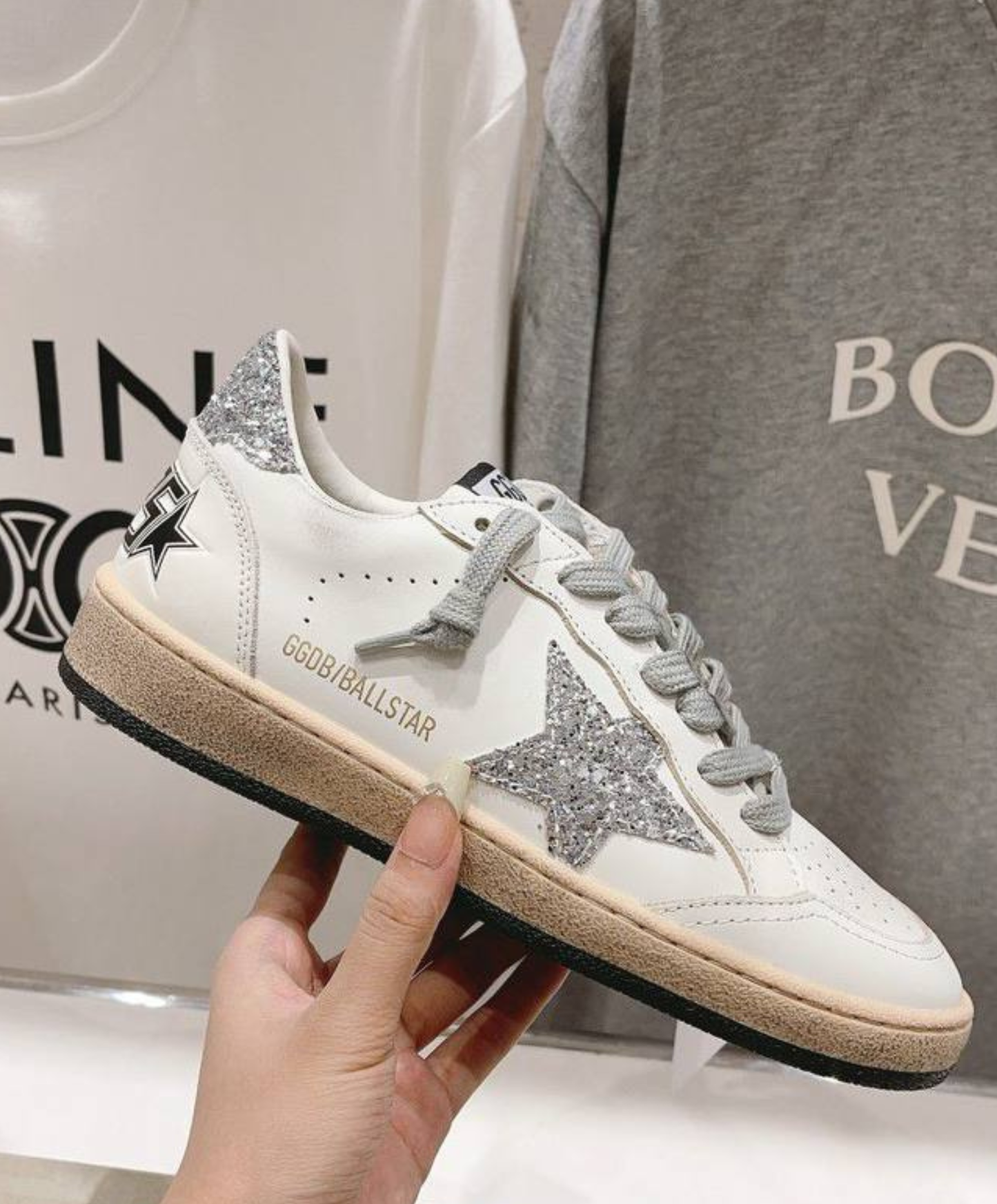 Golden Goose Ball Star White & Silver Glitter
