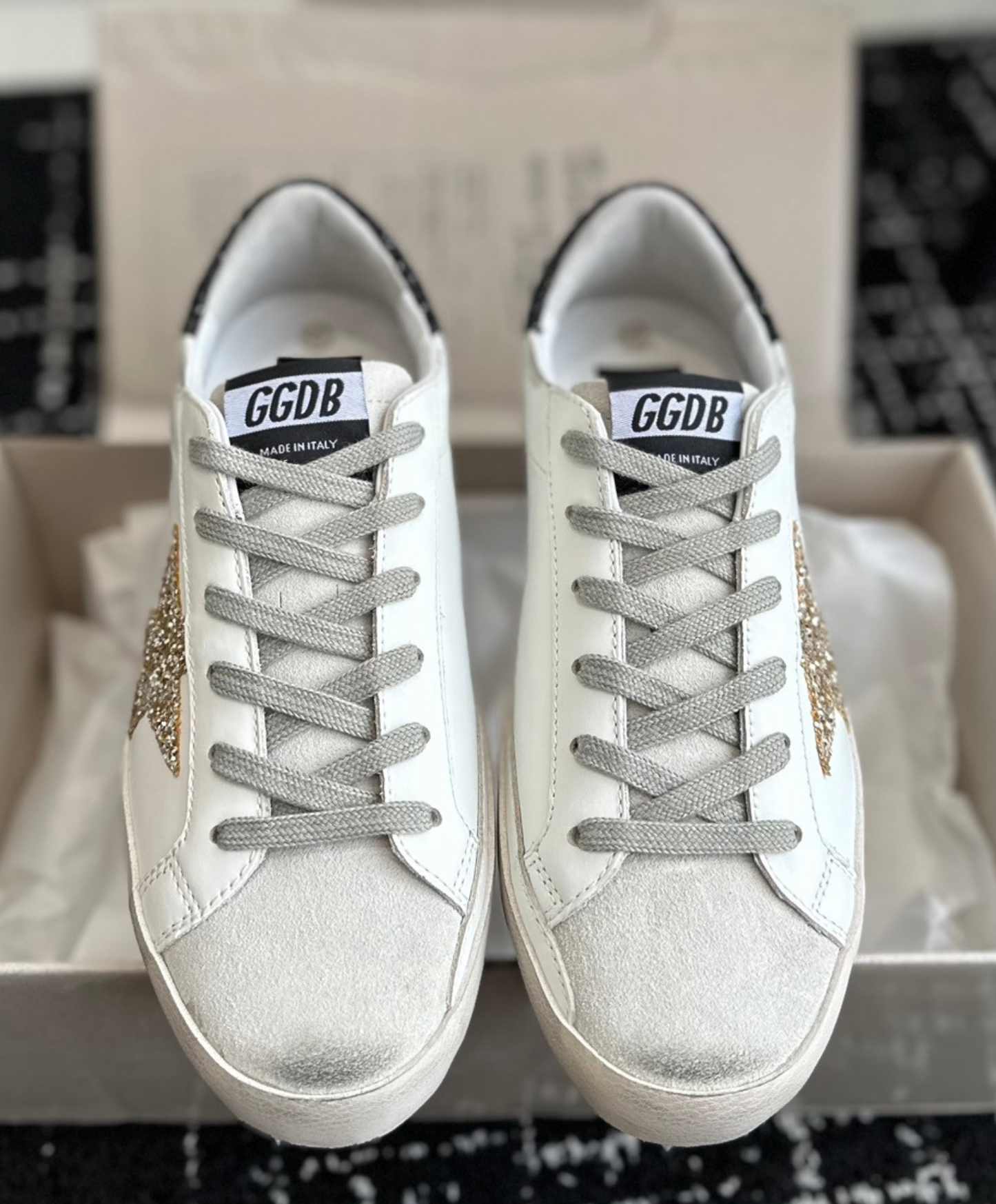 Golden Goose Super-Star Gold & Black Glitter