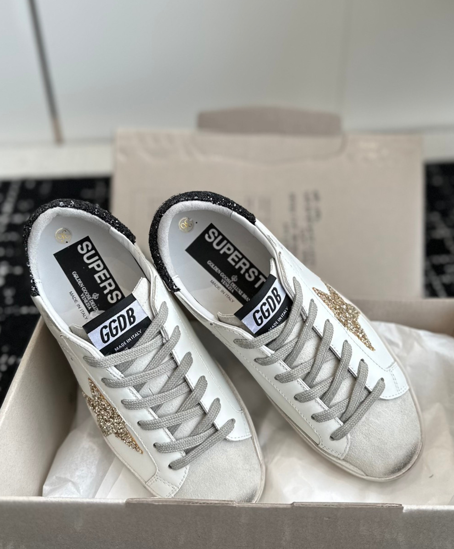 Golden Goose Super-Star Gold & Black Glitter