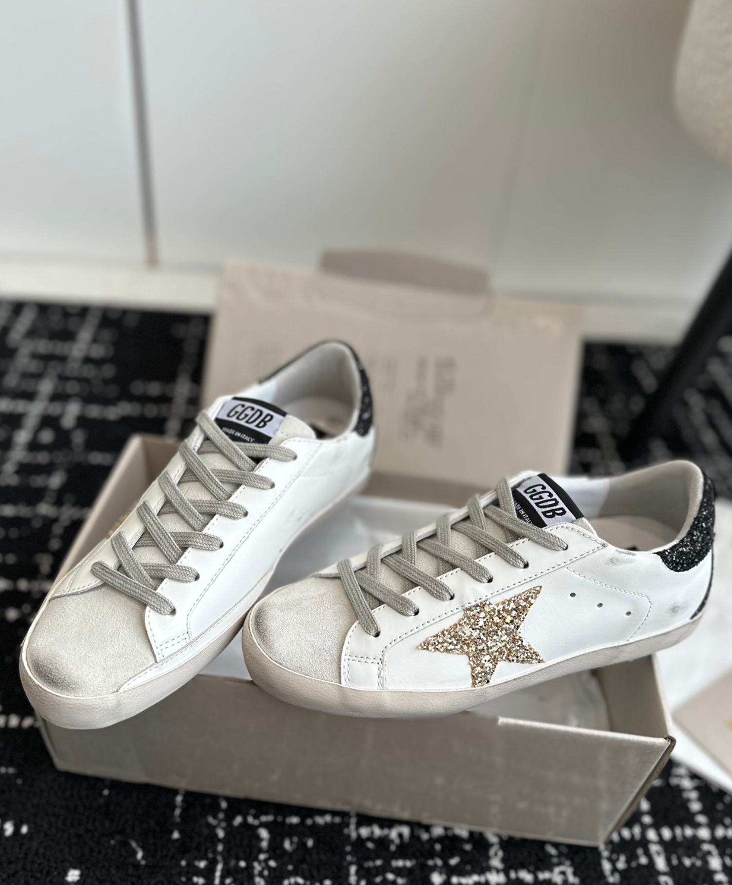 Golden Goose Super-Star Gold & Black Glitter