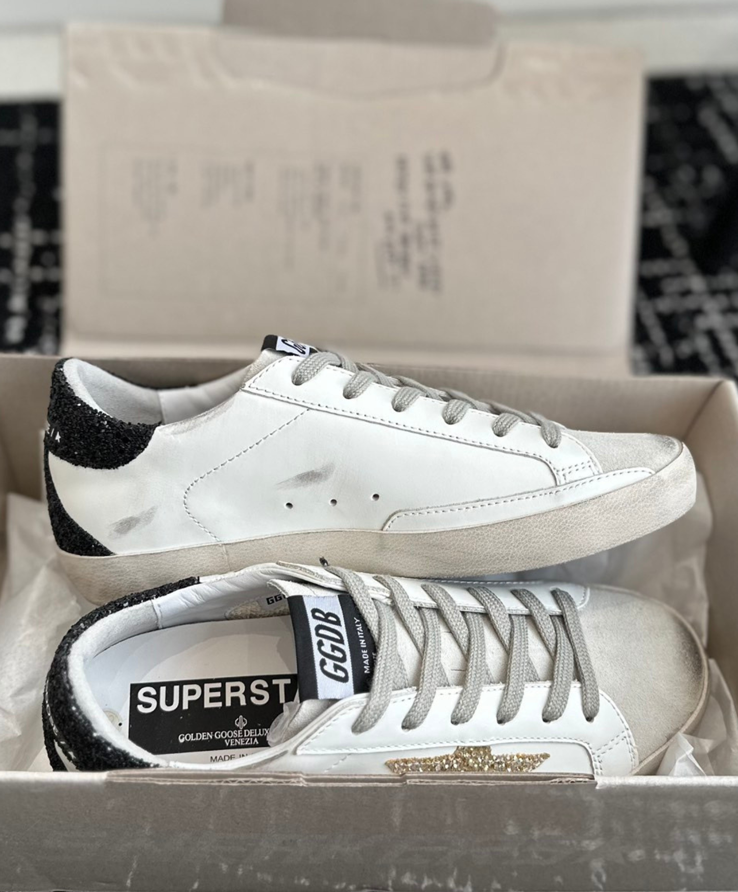 Golden Goose Super-Star Gold & Black Glitter
