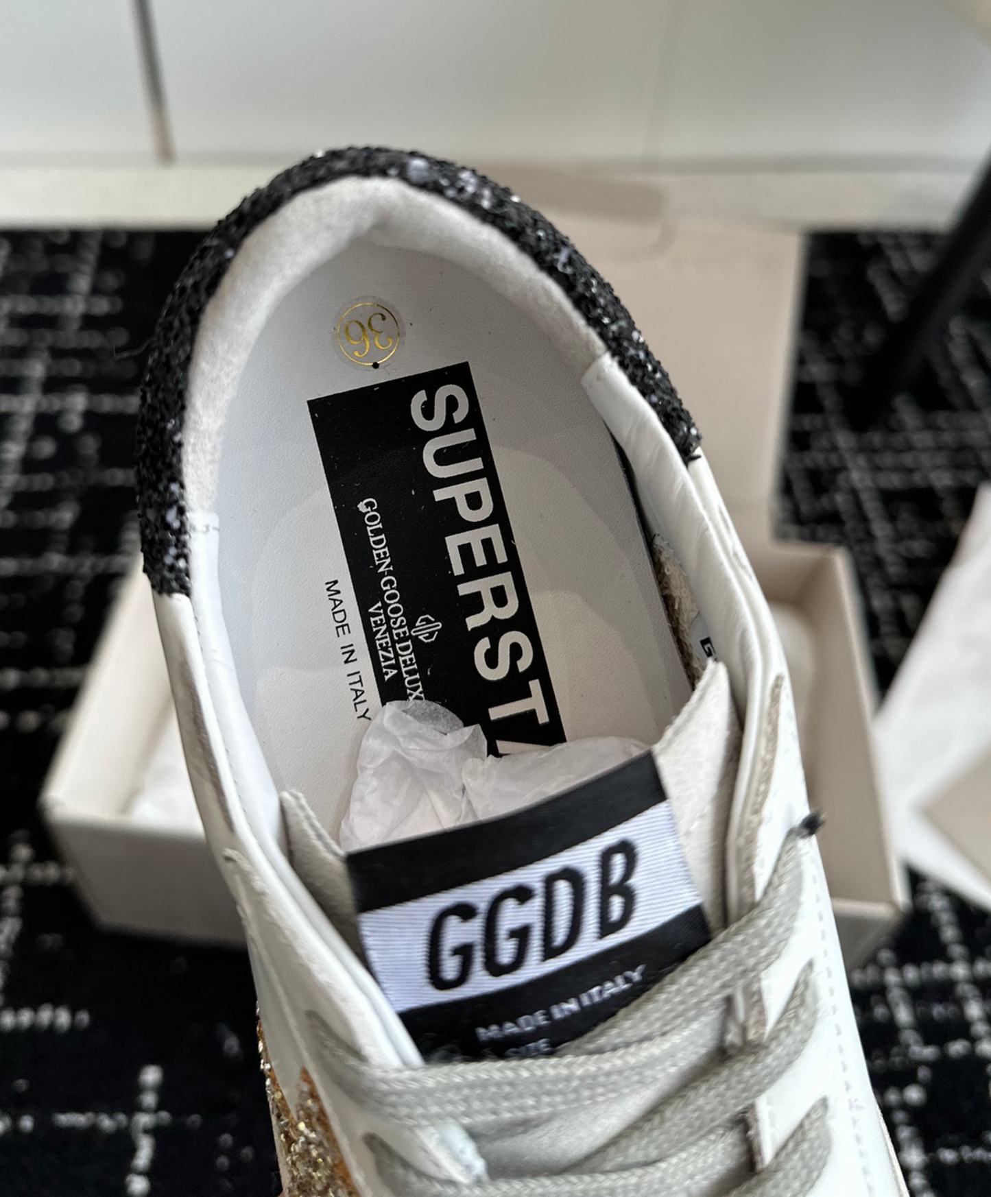 Golden Goose Super-Star Gold & Black Glitter