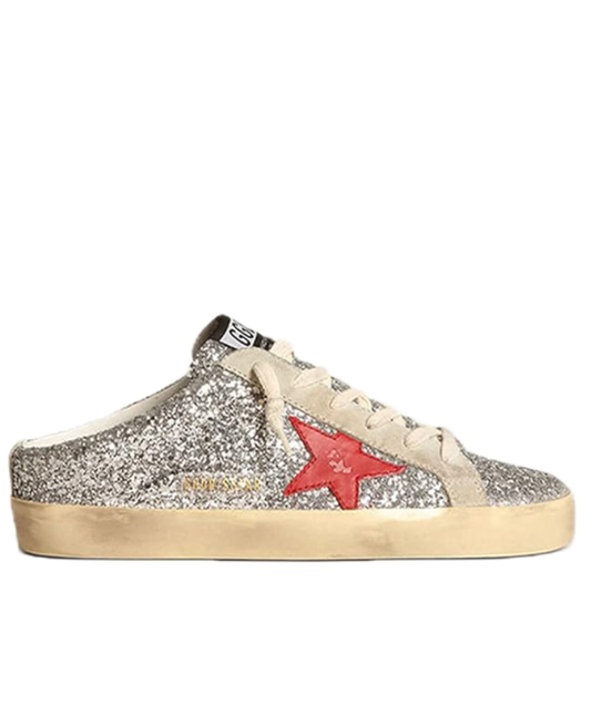 Golden Goose Super-Star Mule Silver Glitter & Red