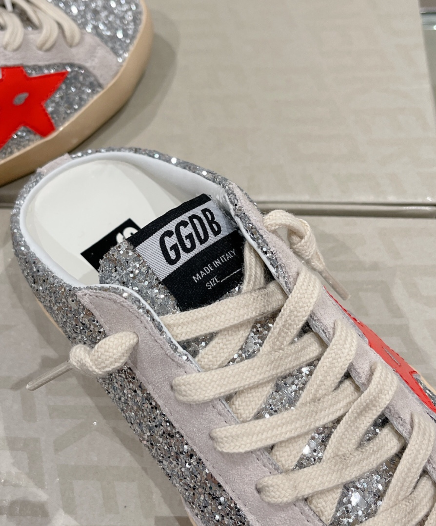 Golden Goose Super-Star Mule Silver Glitter & Red