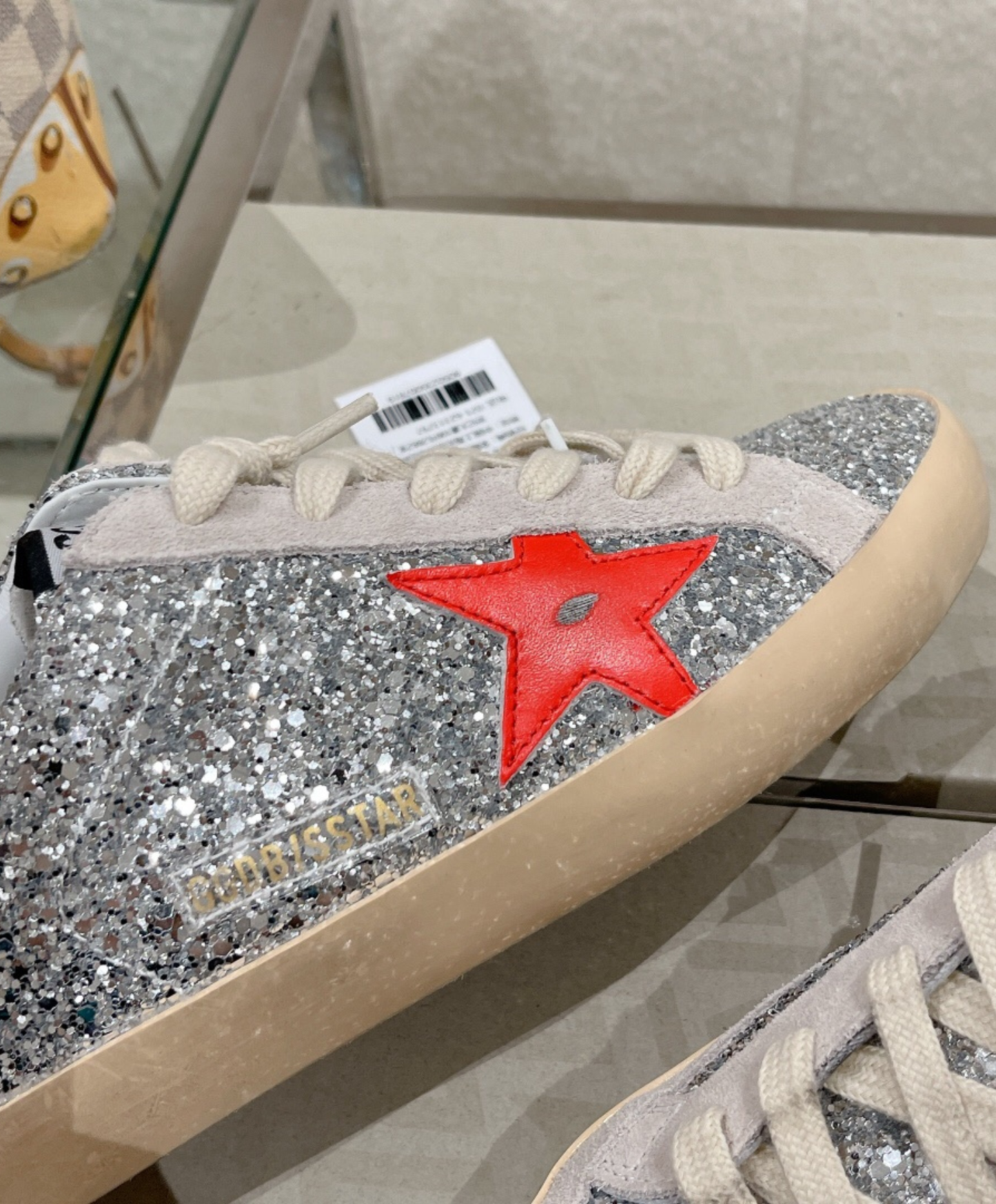 Golden Goose Super-Star Mule Silver Glitter & Red