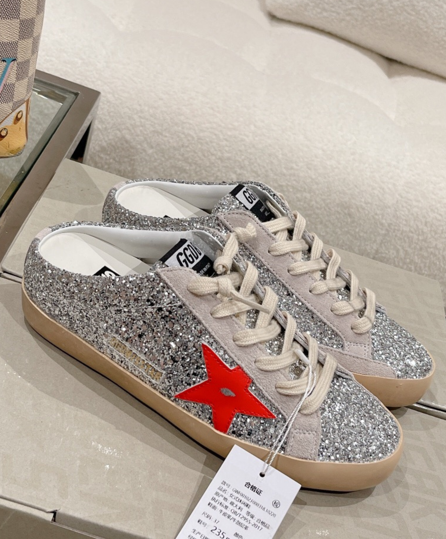 Golden Goose Super-Star Mule Silver Glitter & Red
