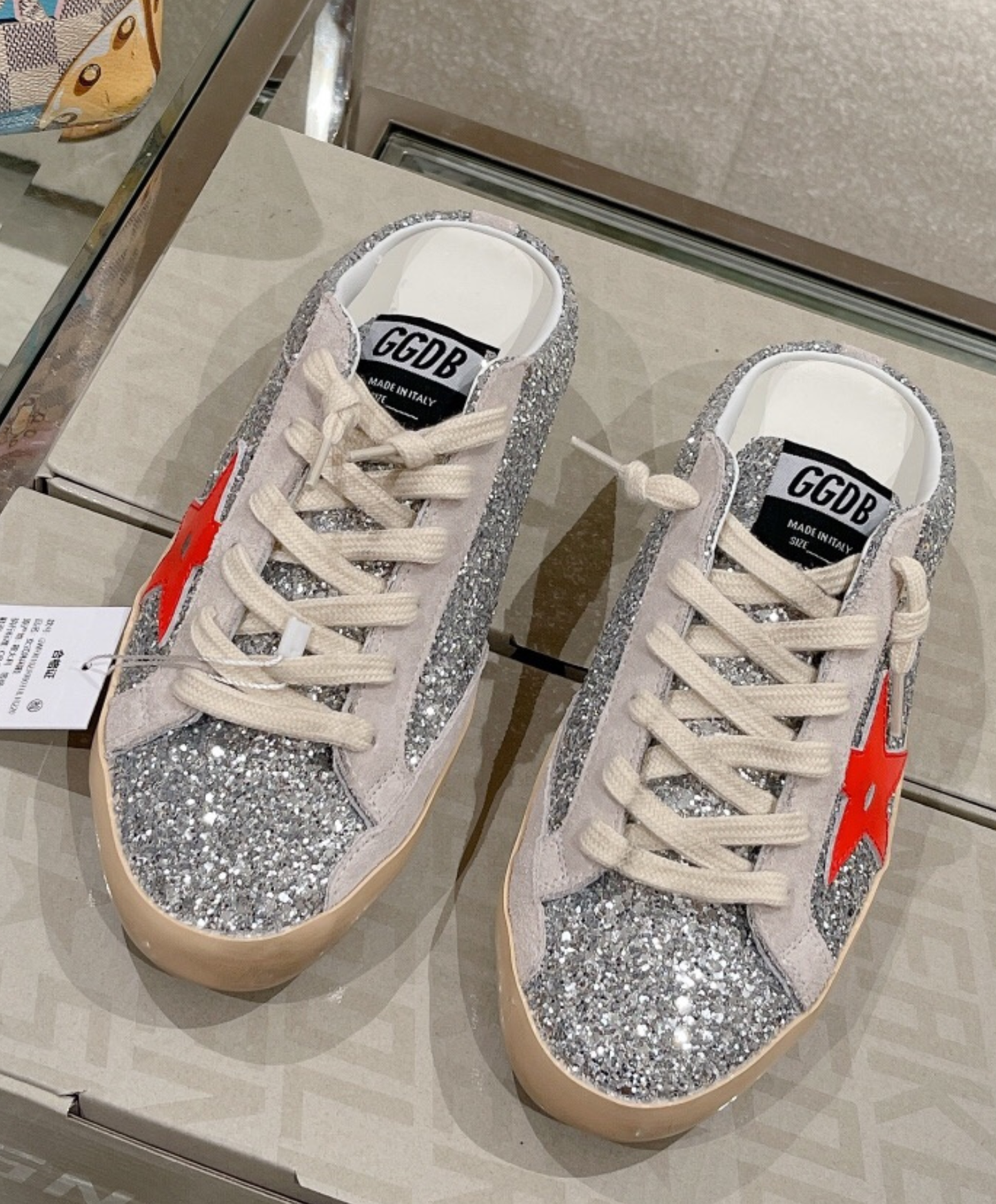 Golden Goose Super-Star Mule Silver Glitter & Red