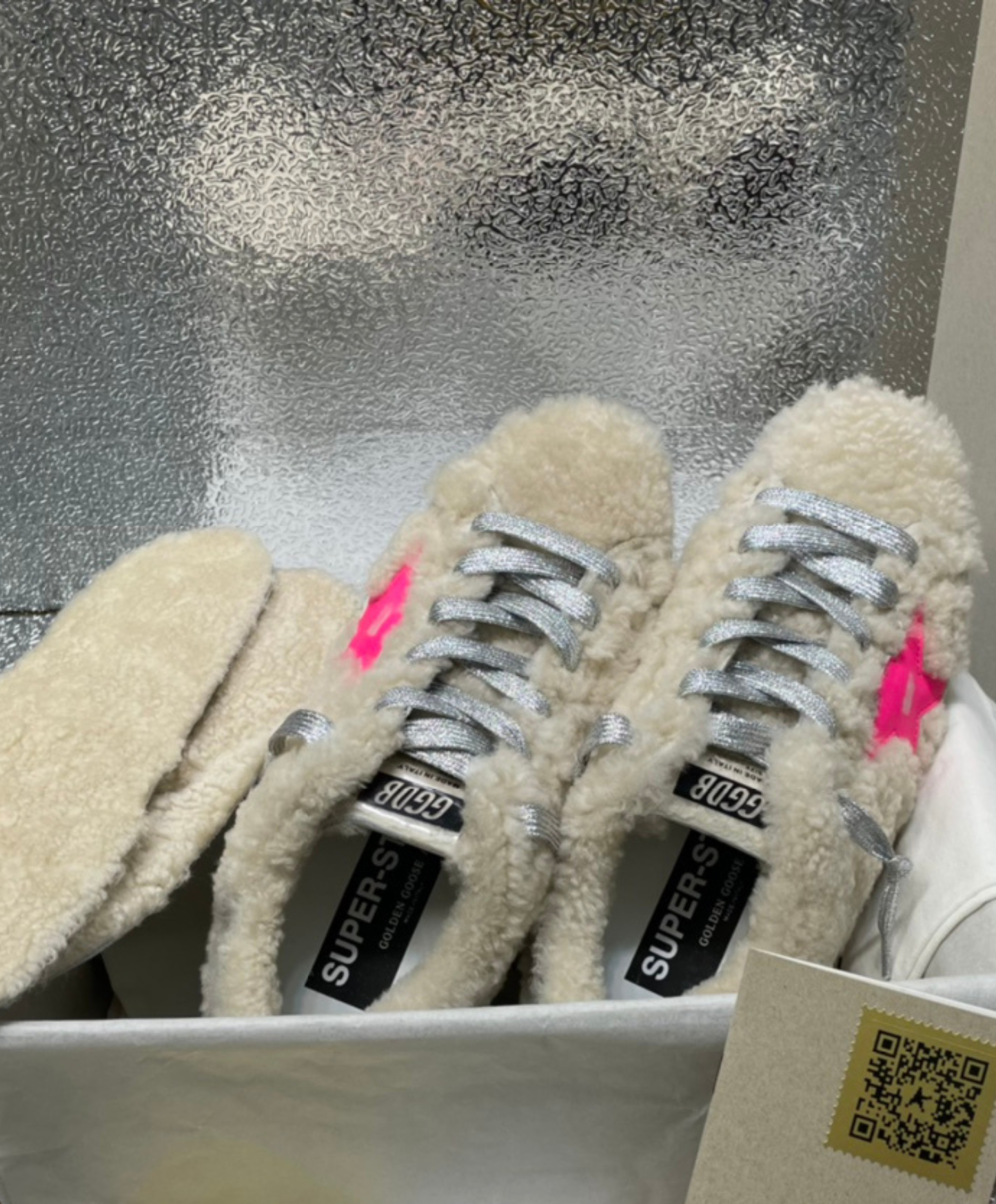 Golden Goose Super-Star Plush Shearling & Neon Accent