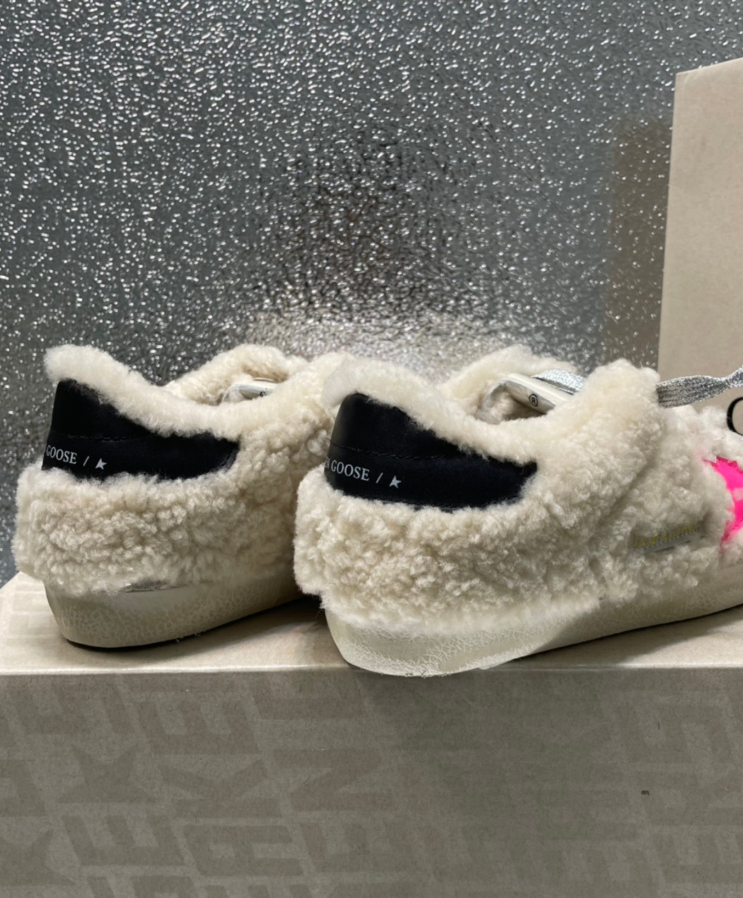 Golden Goose Super-Star Plush Shearling & Neon Accent