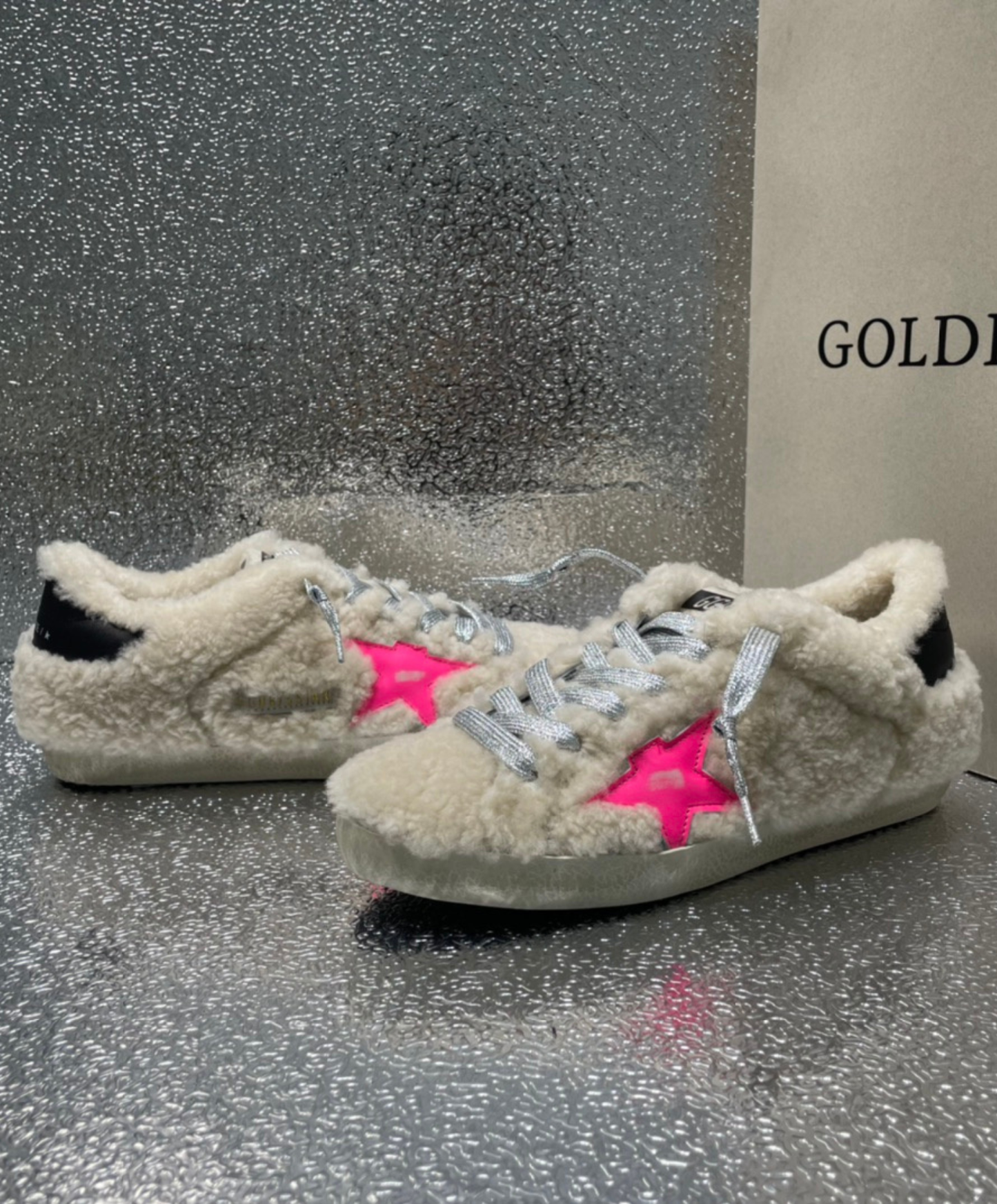 Golden Goose Super-Star Plush Shearling & Neon Accent