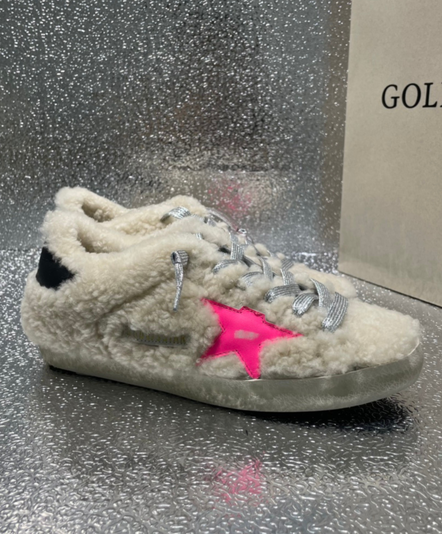 Golden Goose Super-Star Plush Shearling & Neon Accent