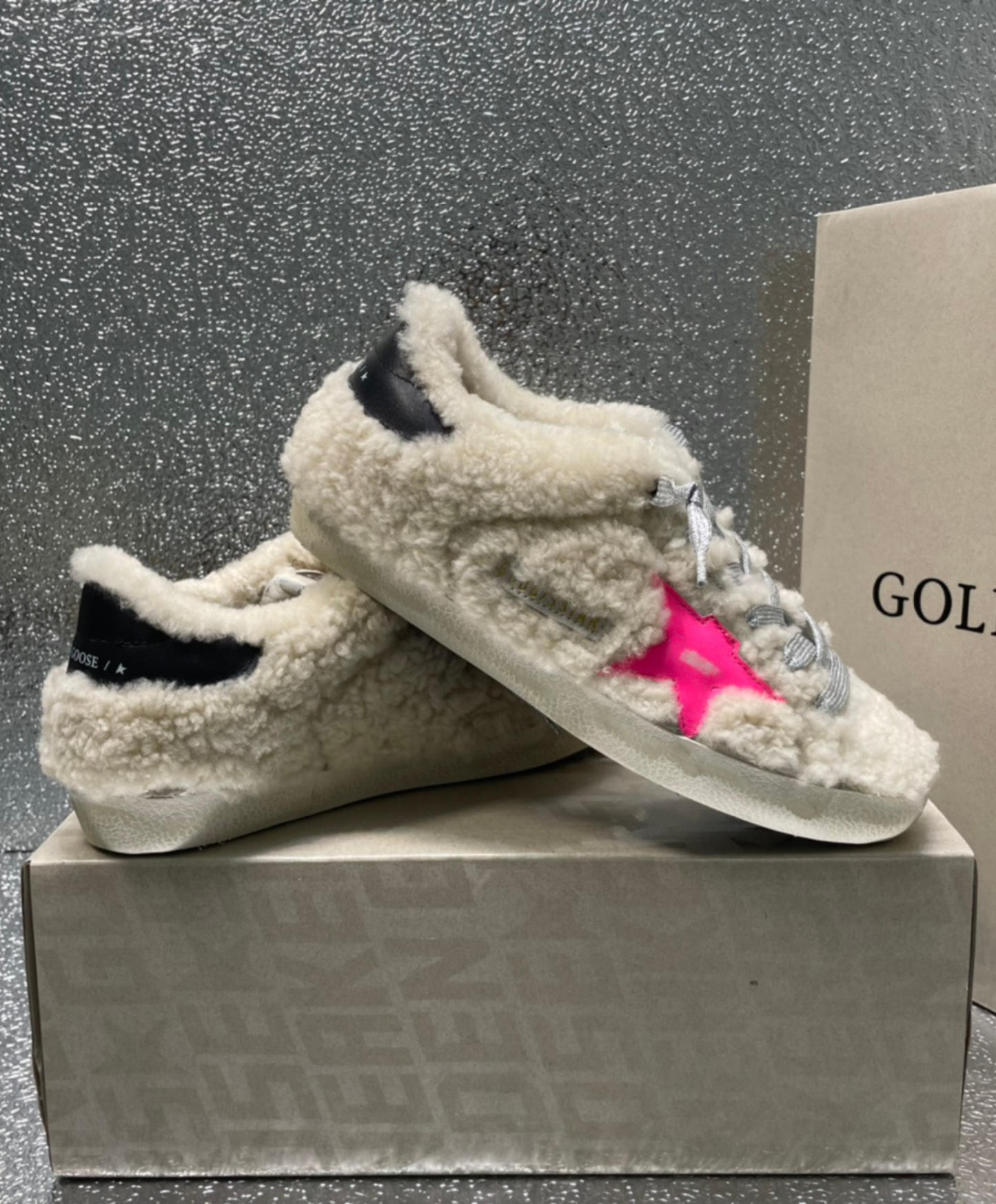 Golden Goose Super-Star Plush Shearling & Neon Accent