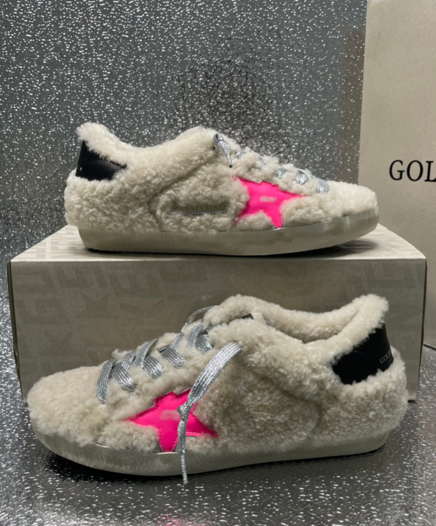 Golden Goose Super-Star Plush Shearling & Neon Accent