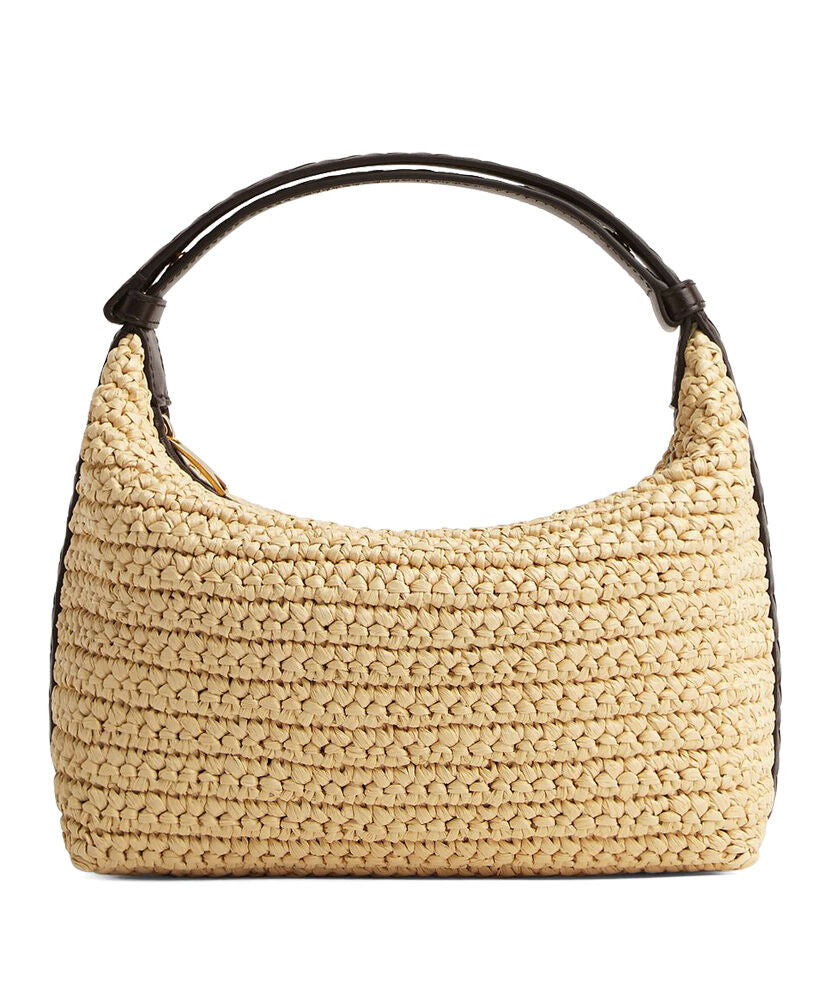 Mini Wallace Leather-Trimmed Raffia Shoulder Bag