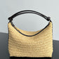 Mini Wallace Leather-Trimmed Raffia Shoulder Bag