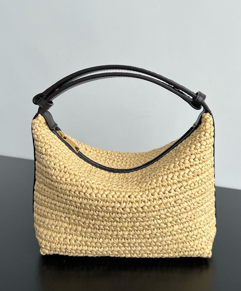 Mini Wallace Leather-Trimmed Raffia Shoulder Bag