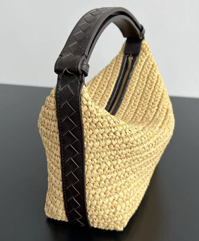 Mini Wallace Leather-Trimmed Raffia Shoulder Bag