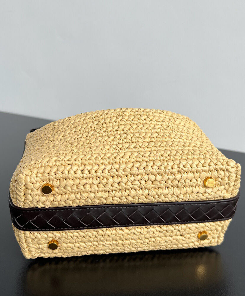 Mini Wallace Leather-Trimmed Raffia Shoulder Bag