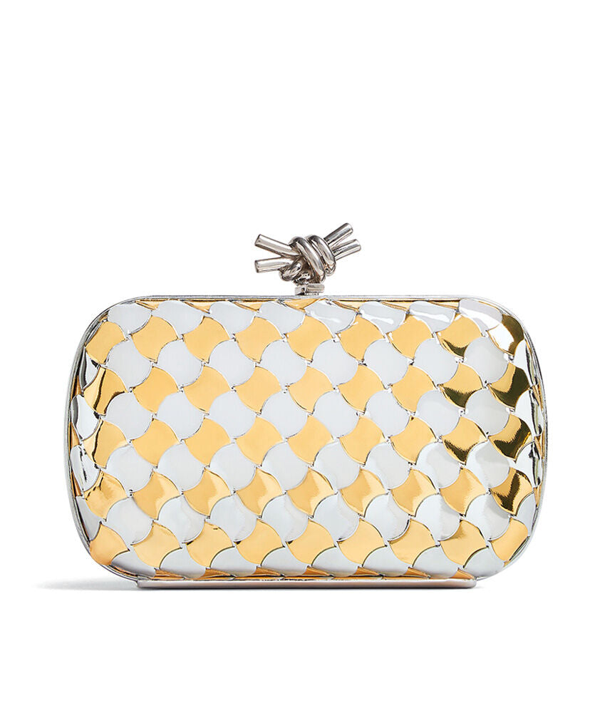 Knot Minaudiere Clutch in Laminated Intreccio Leather