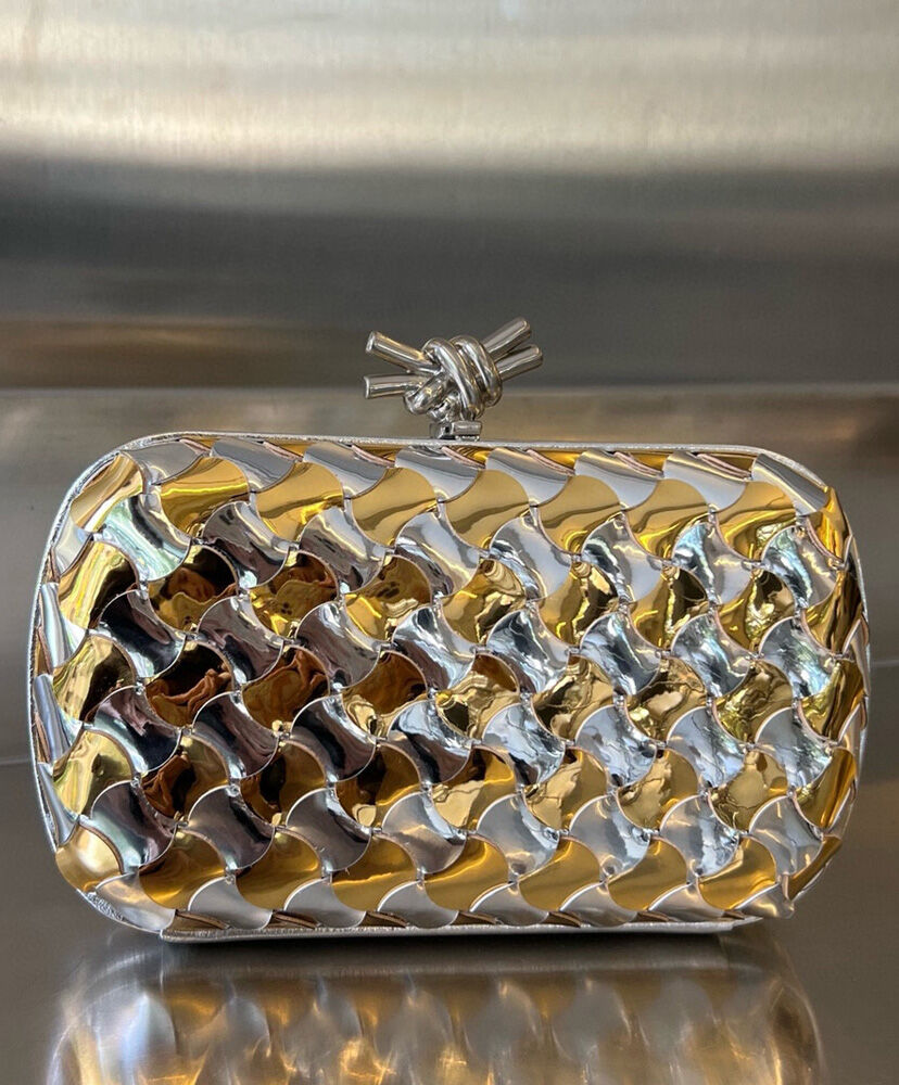 Knot Minaudiere Clutch in Laminated Intreccio Leather