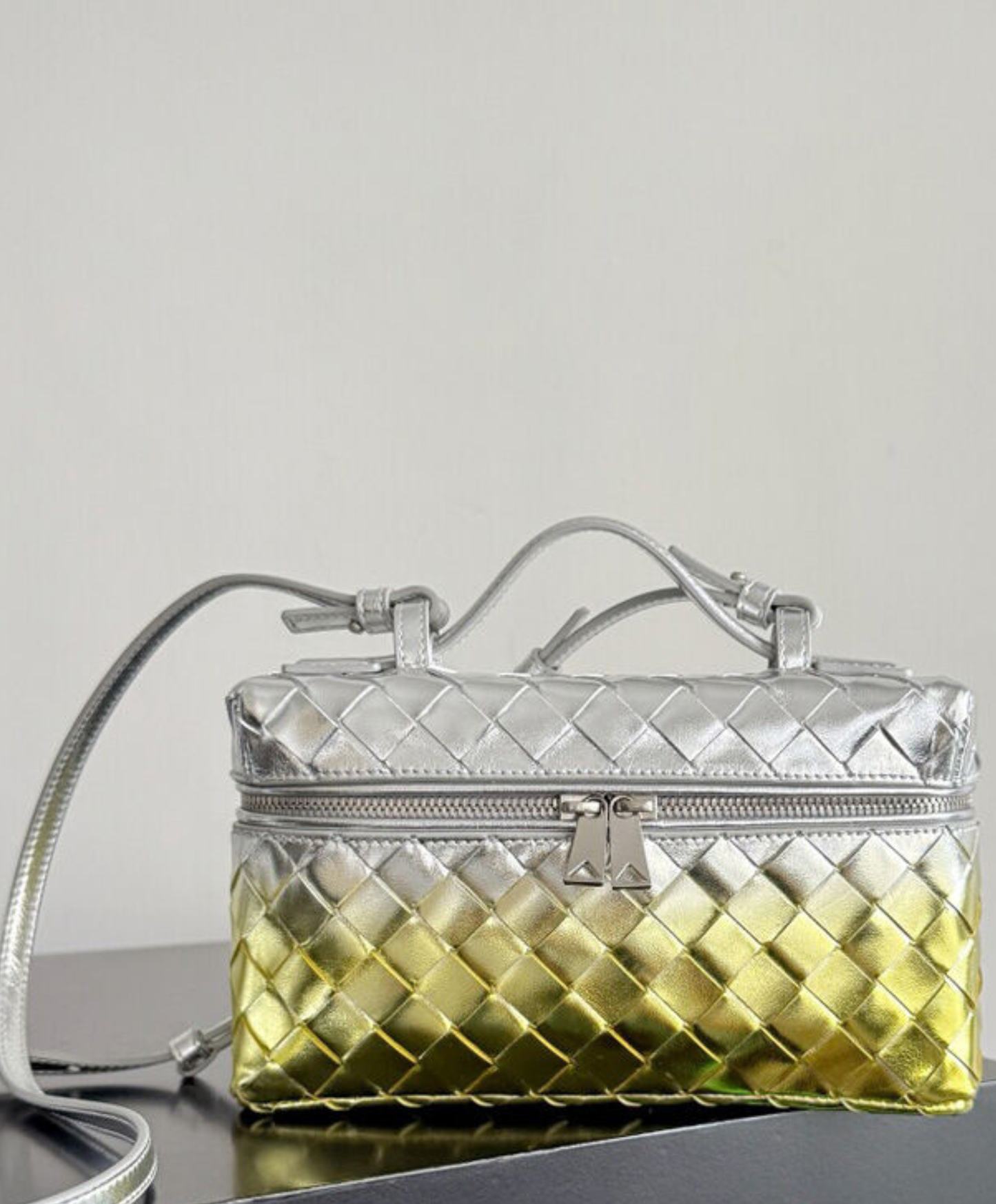 Bang Bang Vanity Case Bag in Laminated Intrecciato Leather