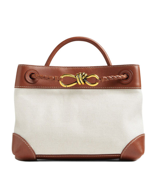 Andiamo Small Embellished Leather-Trimmed Canvas Tote