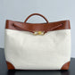 Andiamo Large Embellished Leather-Trimmed Canvas Tote