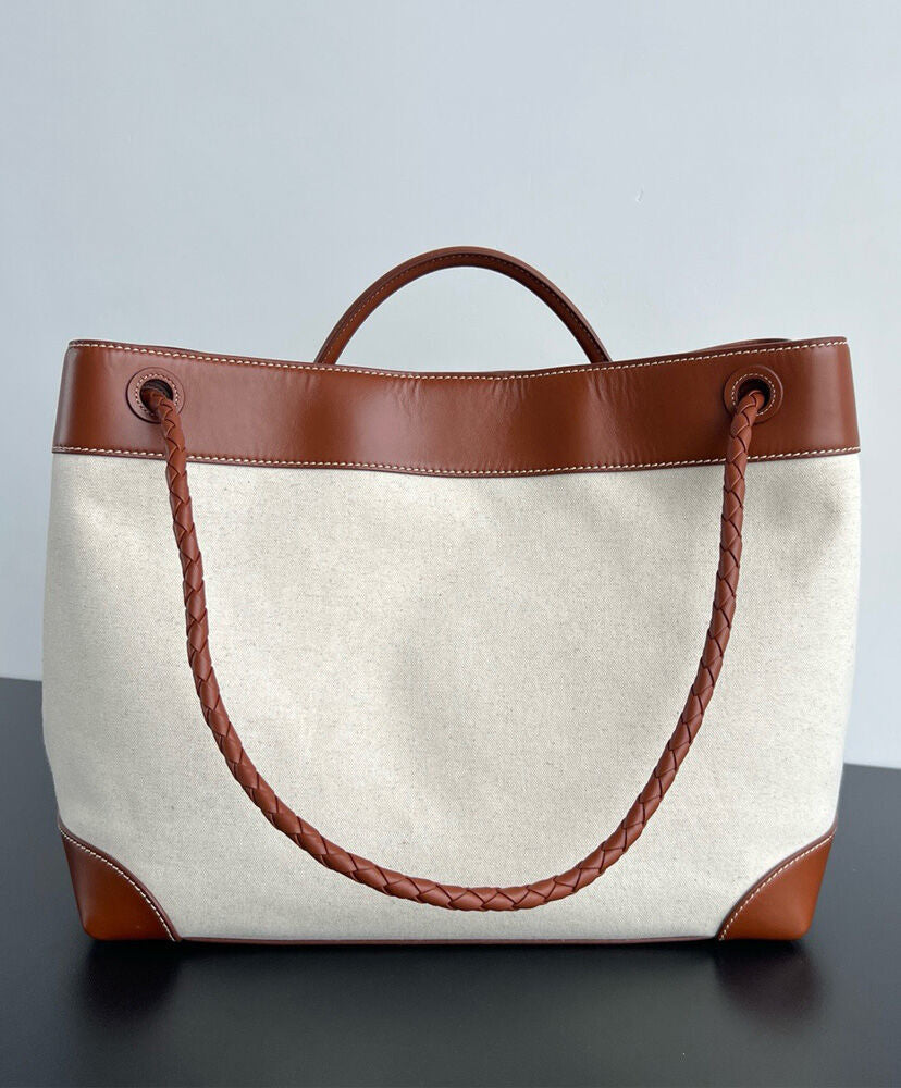 Andiamo Large Embellished Leather-Trimmed Canvas Tote
