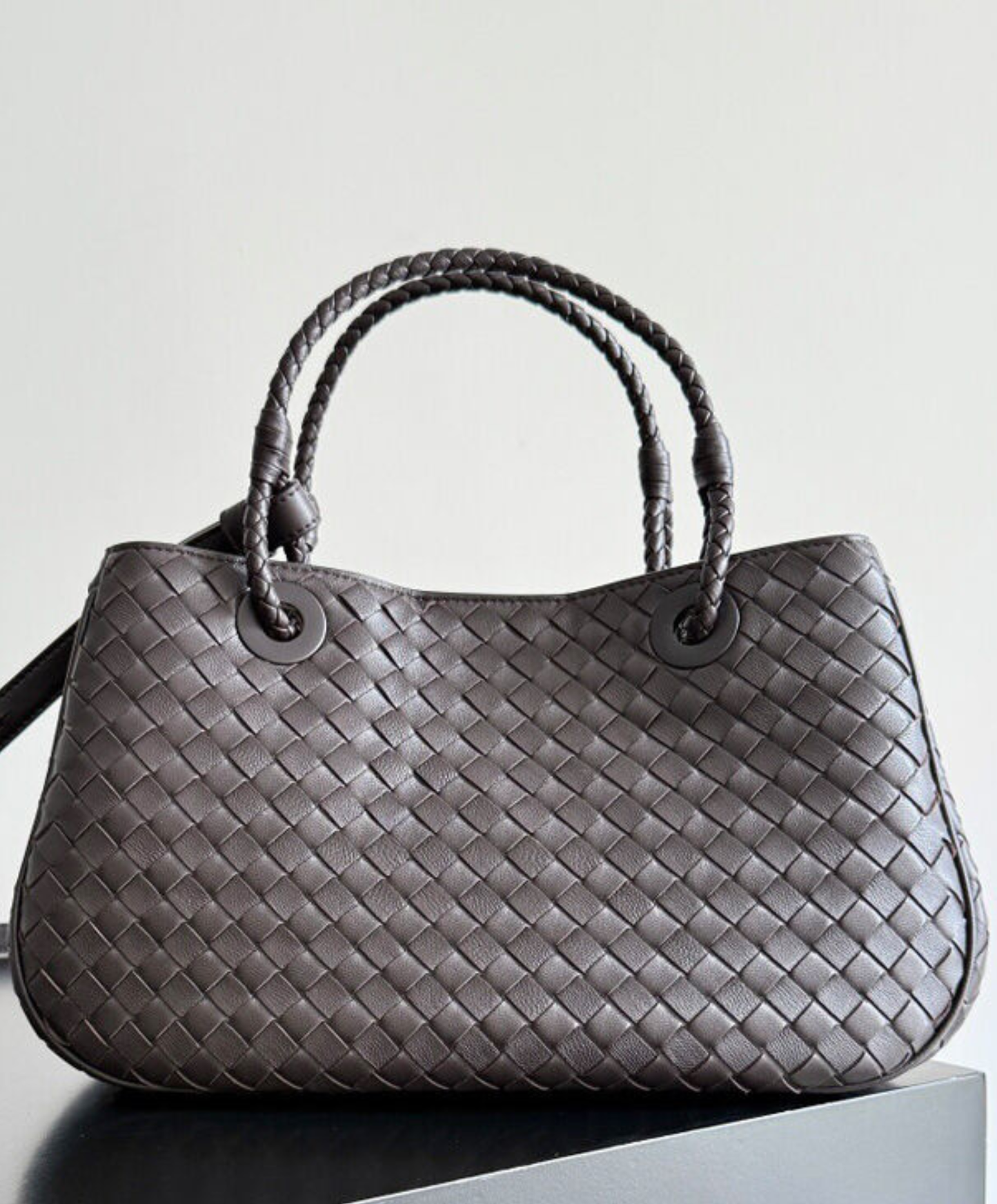 Brown Leather Basket Shoulder Bag