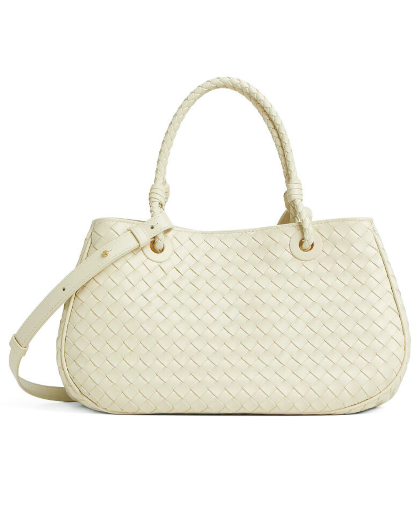 White Leather Basket Shoulder Bag