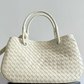 White Leather Basket Shoulder Bag
