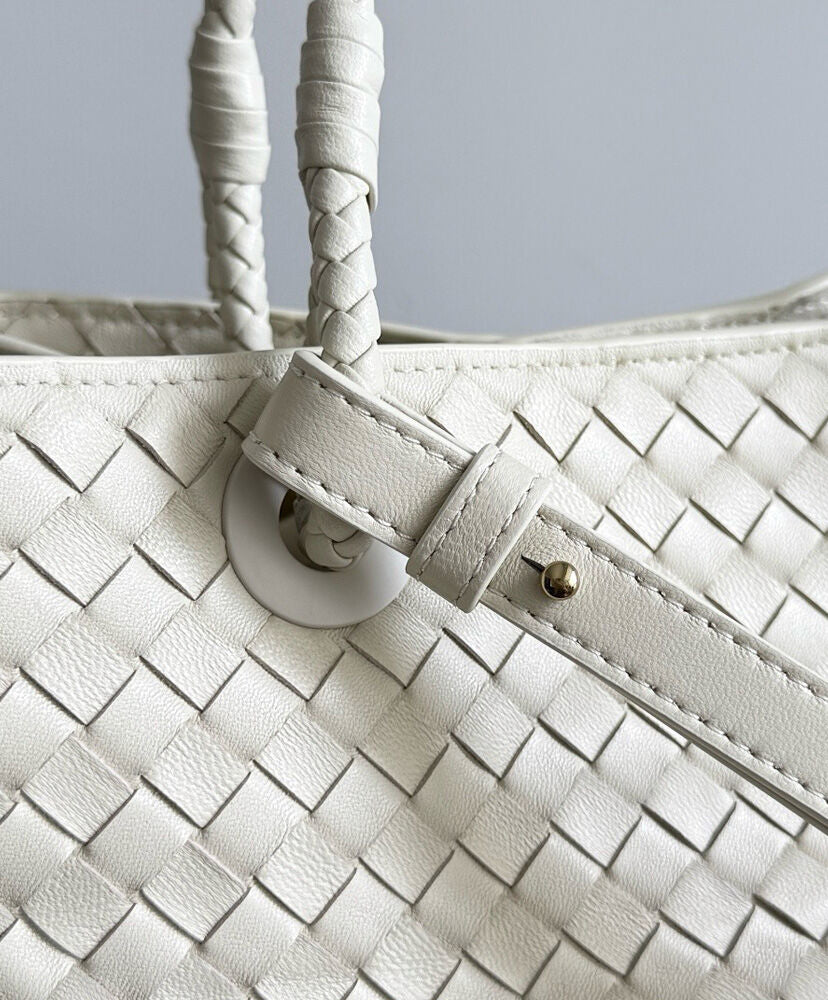 White Leather Basket Shoulder Bag