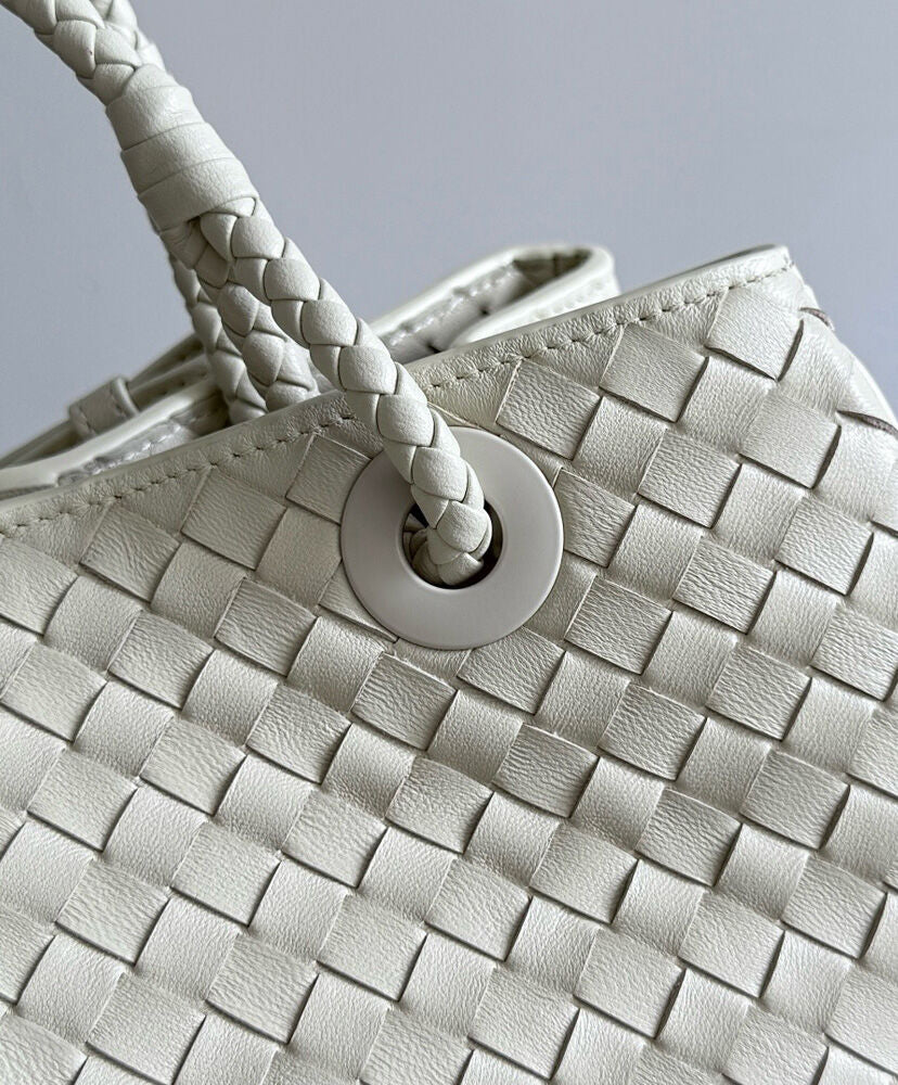 White Leather Basket Shoulder Bag