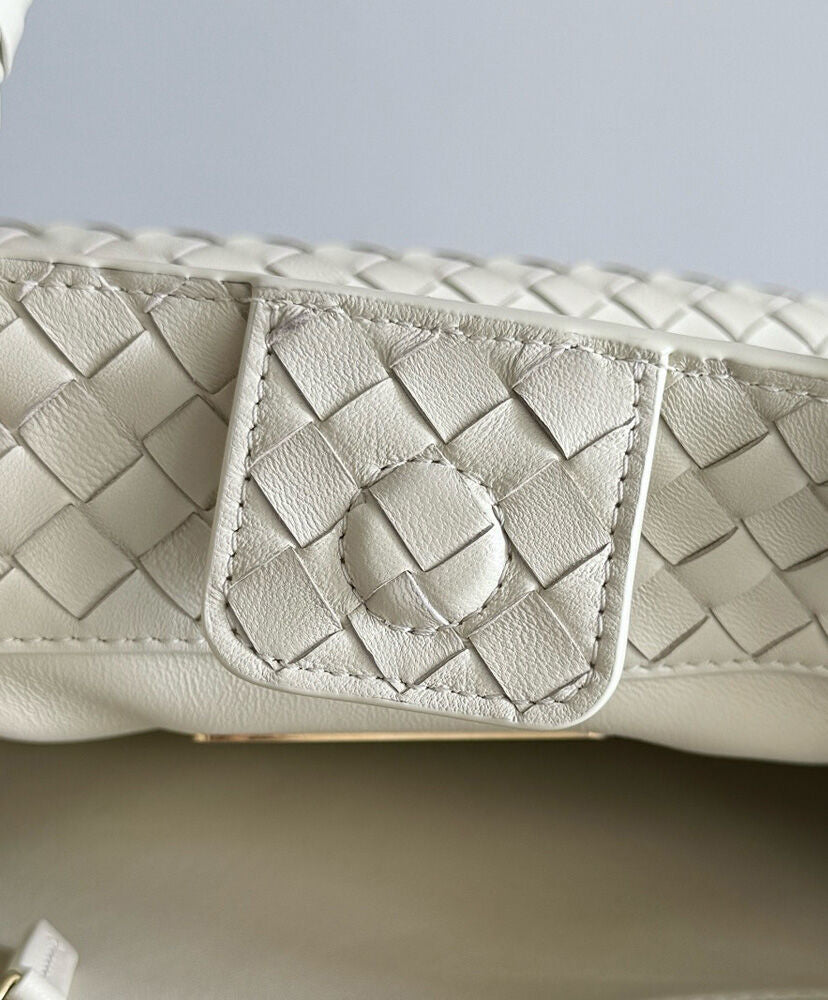 White Leather Basket Shoulder Bag