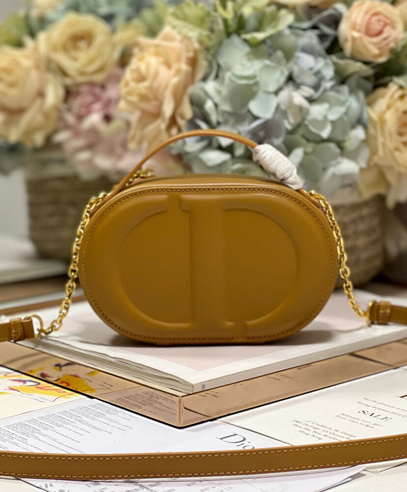 CD Signature Oval Camera Bag Golden Saddle Calfskin with Embossed