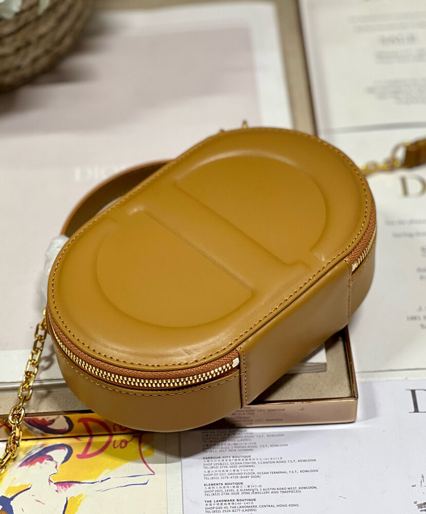 CD Signature Oval Camera Bag Golden Saddle Calfskin with Embossed