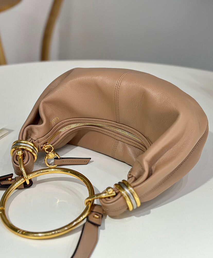 Small Bracelet Hobo Bag In Grained Leather