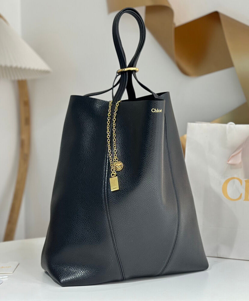 Large Chloe Spin Tote Bag In Grained Leather