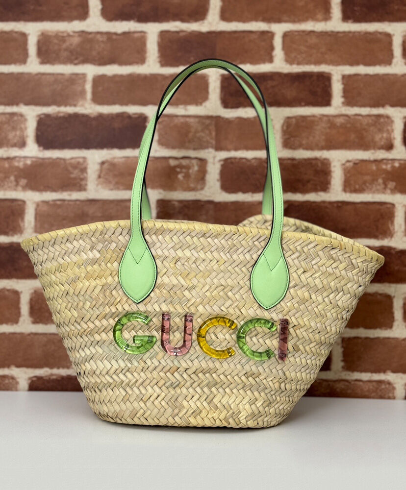 Small Straw Tote Bag With Gucci Logo