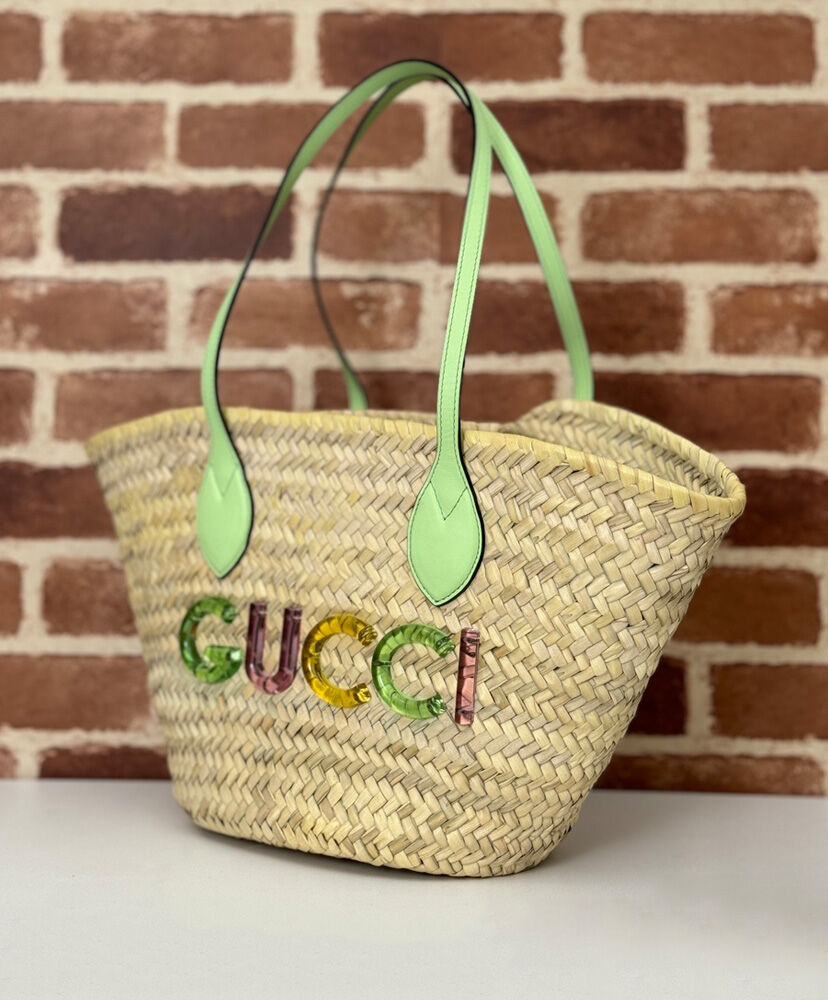 Small Straw Tote Bag With Gucci Logo