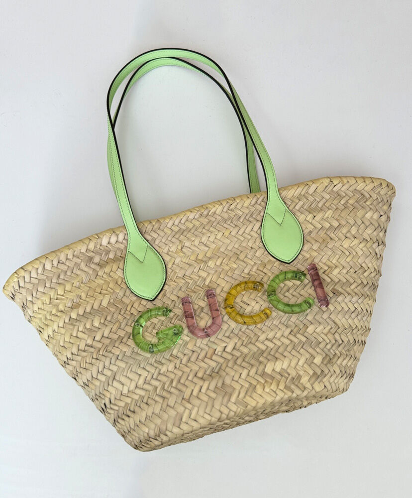 Small Straw Tote Bag With Gucci Logo