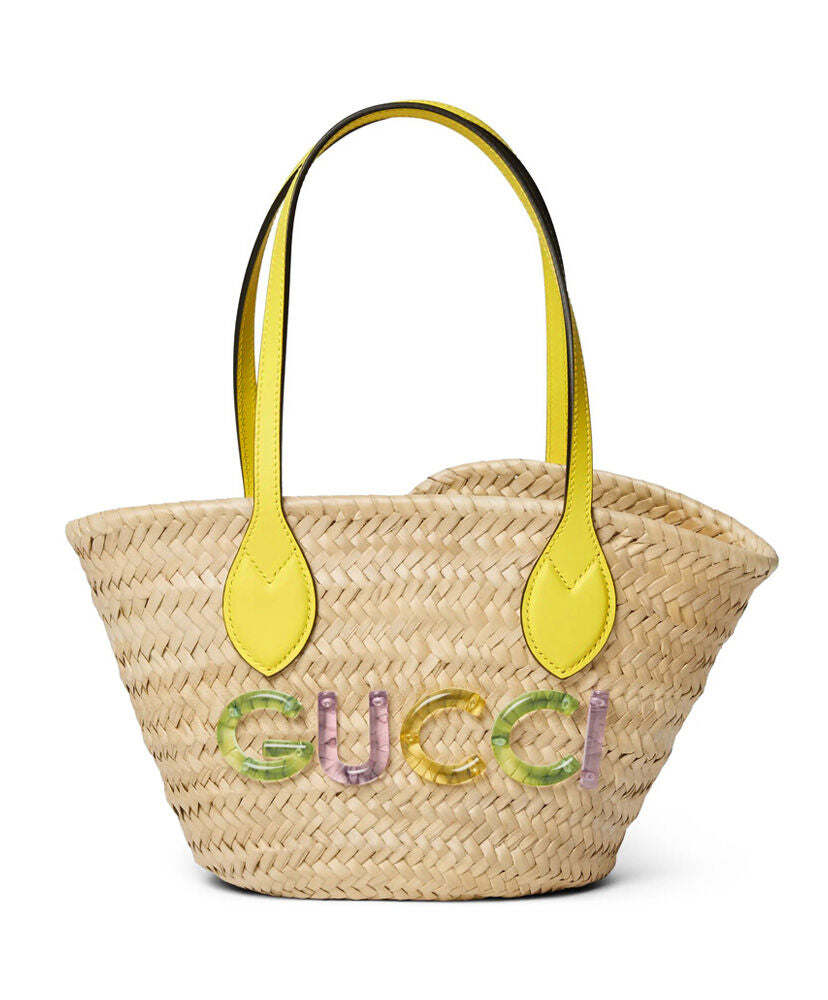 Mini Straw Tote With Gucci Logo