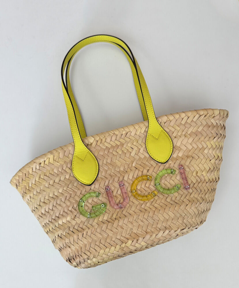 Mini Straw Tote With Gucci Logo