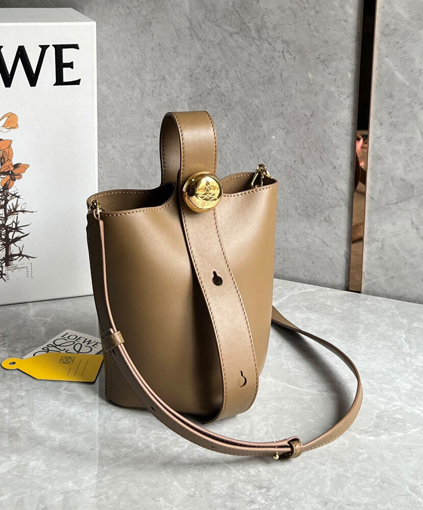 Mini Pebble Bucket Bag In Mellow Calfskin