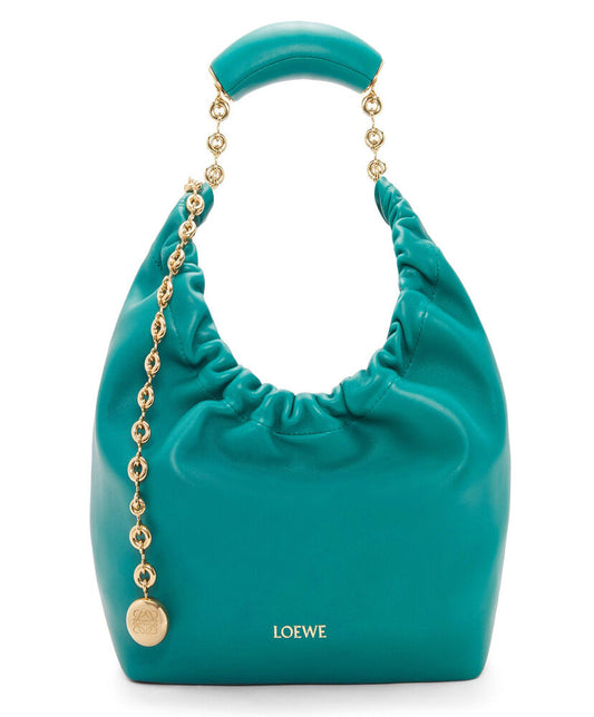 Squeeze Small Chain-Embellished Gathered Leather Tote