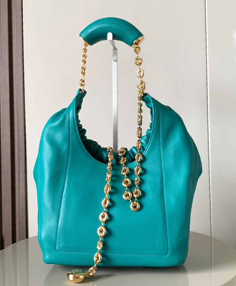 Squeeze Small Chain-Embellished Gathered Leather Tote